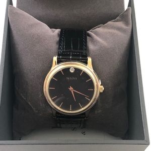 Bulova 97F55 Men s Black Leather Strap Watch with Diamond